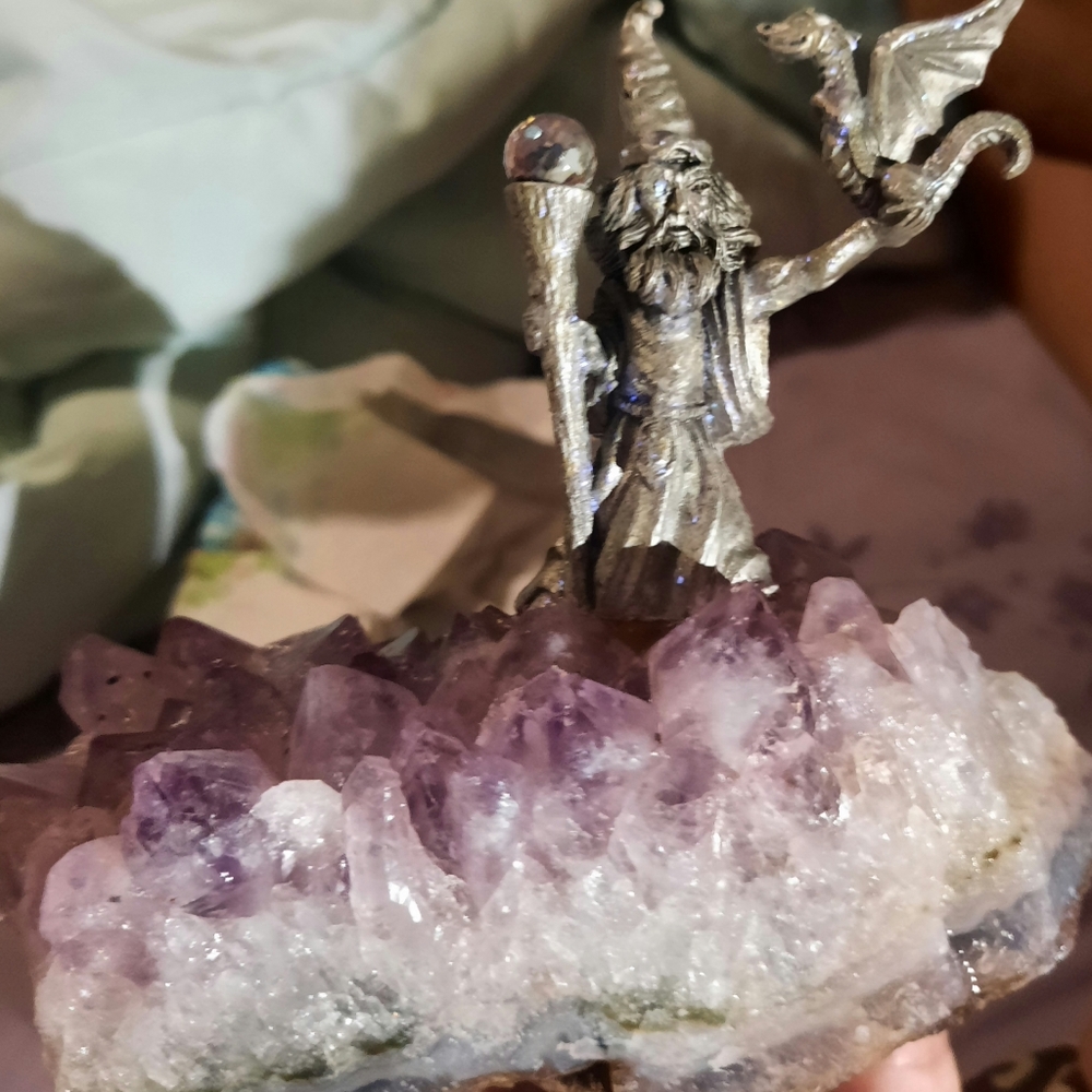 Amethyst Quartz with a Wizard, Dragon and Crystal Ball.